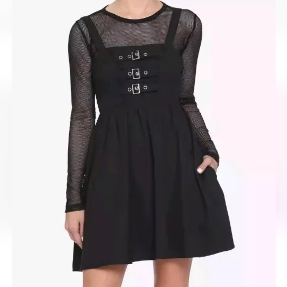 Hot Topic Multi Buckle Pinafore Dress Woman M Black Emo Gothic Punk Fairy Witchy